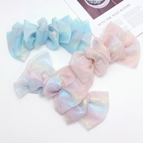 Grande Fermaglio per Capelli con Fiocco in Organza Cangiante Rainbow Chiffon Clip a Molla Coda di Cavallo Gioielli per Capelli Donna Ragazze
