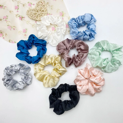 Coleteros de Satén para Mujer Color Sólido Brillantes Gomas de Pelo Elegantes Bandas de Pelo Elásticas para Oficina Diario