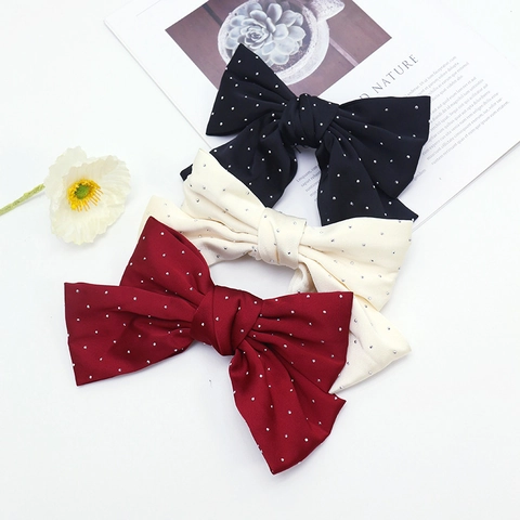 Eleganter Großer Schleife Haarclip Für Damen Satin Stoff Strass Eingelegt Französischer Stil Federclip Hochzeit Party Haarschmuck