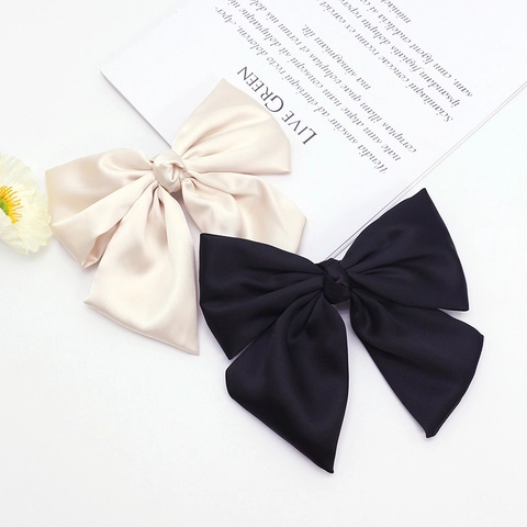 Elegant Large Satin Bow Hair Clip For Women Oversized Solid Color Ribbon Bowknot French Spring Clip Hair Accessories Headwear
