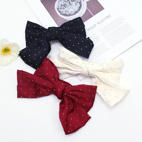 Eleganter Großer Schleife Haarclip Für Damen Satin Stoff Strass Eingelegt Französischer Stil Federclip Hochzeit Party Haarschmuck