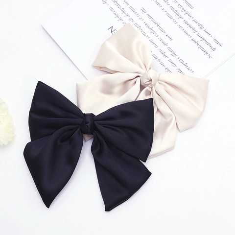 Elegant Large Satin Bow Hair Clip For Women Oversized Solid Color Ribbon Bowknot French Spring Clip Hair Accessories Headwear