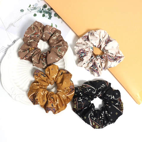 Vintage Bohemian Stoff Scrunchies Paisley Blumenmuster Großer Haarreing Elastischer Pferdeschwanz Halter Mode Haarschmuck Für Damen
