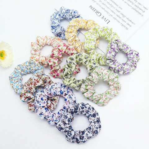Dames Bloemen Stof Scrunchies Koreaanse Stijl Elastische Haarbanden Pastorale Print Haarelastieken Mode Haaraccessoires Voor Dagelijks Gebruik