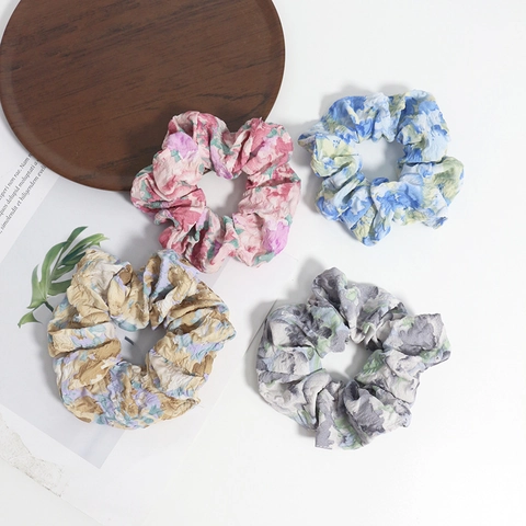 Vintage Blumig Chiffon Scrunchies Für Damen Großer Durchmesser Gefaltete Haargummis Elastisches Haarband Süßes Haar Accessoires Geschenk