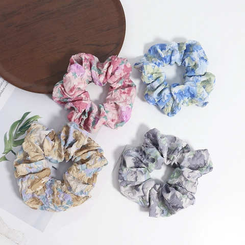 Vintage Blumig Chiffon Scrunchies Für Damen Großer Durchmesser Gefaltete Haargummis Elastisches Haarband Süßes Haar Accessoires Geschenk