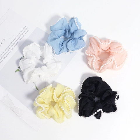 Elastico per Capelli in Tessuto Plissettato Vintage Francese Con Bordi in Perle Artificiali Elegante Elastico per Capelli da Donna