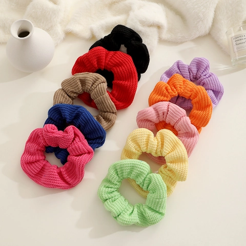 Handmade Knitted Scrunchies Elastic Hair Ties Waffle Texture Solid Color Large Hair Rings For Women Girls Hair Accessories