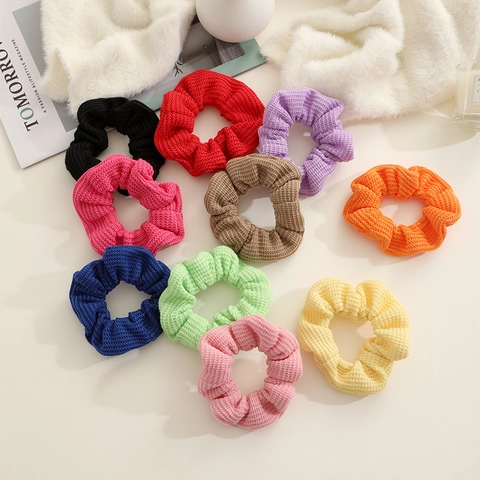 Handmade Knitted Scrunchies Elastic Hair Ties Waffle Texture Solid Color Large Hair Rings For Women Girls Hair Accessories
