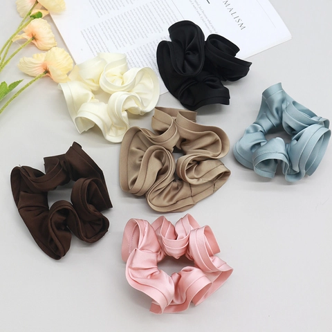 Coletero Plisado de Satén Grande Para Mujer Elástico Para El Cabello Elegante Color Sólido Minimalista Vintage Accesorios Pelo