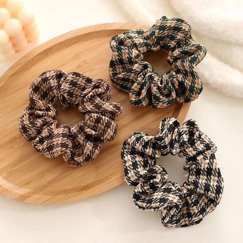 Elastico per Capelli in Tessuto Pied de Poule Vintage Retro Plaid Grande Fascia per Capelli Elastica per Donna Accessori Capelli Autunno Inverno