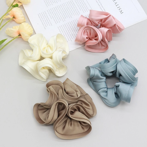 Coletero Plisado de Satén Grande Para Mujer Elástico Para El Cabello Elegante Color Sólido Minimalista Vintage Accesorios Pelo