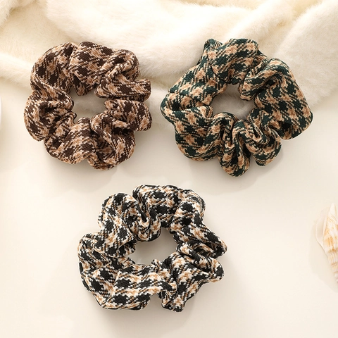 Elastico per Capelli in Tessuto Pied de Poule Vintage Retro Plaid Grande Fascia per Capelli Elastica per Donna Accessori Capelli Autunno Inverno