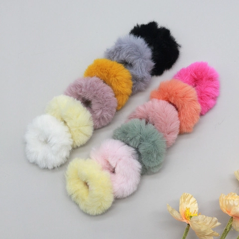 Dames Herfst Winter Imitatie Konijnenbont Pluche Scrunchies Hoge Elasticiteit Haarelastieken Zachte Harige Haarbanden Ponytail Holder