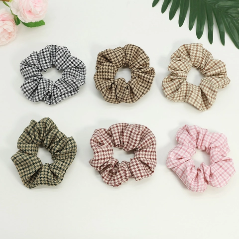 French Vintage Houndstooth Fabric Scrunchies Large Elastic Hair Ties Retro Plaid Ponytail Holder Women Hair Accessories