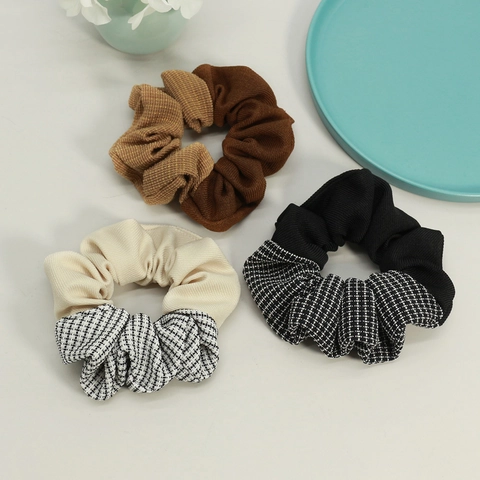 Elegante Patchwork Elastici per Capelli in Tessuto Trama Plaid Fatto a Mano Elastico Fasce Capelli Moda Pendolare Donna