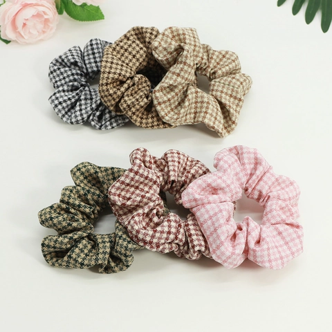French Vintage Houndstooth Fabric Scrunchies Large Elastic Hair Ties Retro Plaid Ponytail Holder Women Hair Accessories