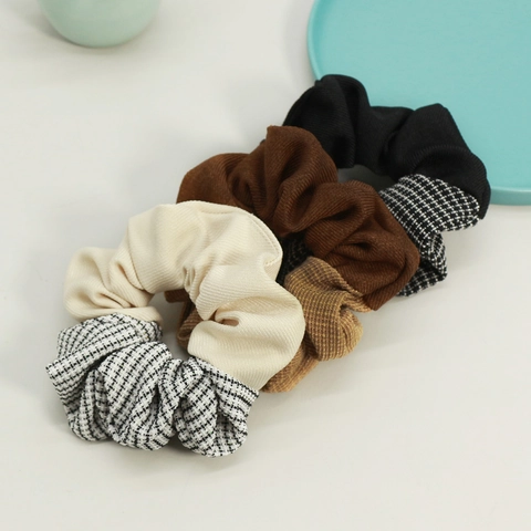 Elegante Patchwork Elastici per Capelli in Tessuto Trama Plaid Fatto a Mano Elastico Fasce Capelli Moda Pendolare Donna