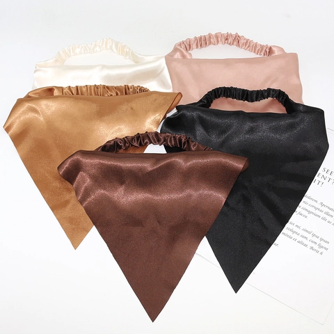 Diadema Bandana Triangular de Satén para Mujer Pañuelo Elástico Color Sólido Accesorio para el Cabello de Satén