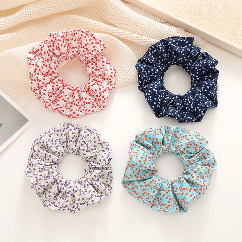 French Vintage Floral Print Scrunchies Elegant Fabric Elastic Hair Ties Soft Oversized Hair Bands For Women Daily Hair Accessories