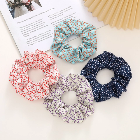 French Vintage Floral Print Scrunchies Elegant Fabric Elastic Hair Ties Soft Oversized Hair Bands For Women Daily Hair Accessories