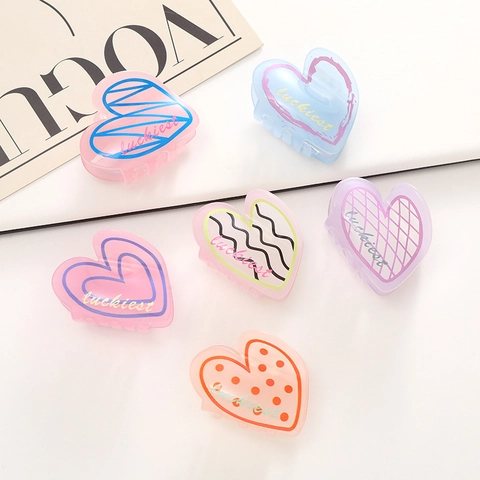 Pinza de Pelo de Acetato en Forma de Corazón para Mujer Luckiest Letras Estampadas Color Macaron Lunares Accesorio de Cabello
