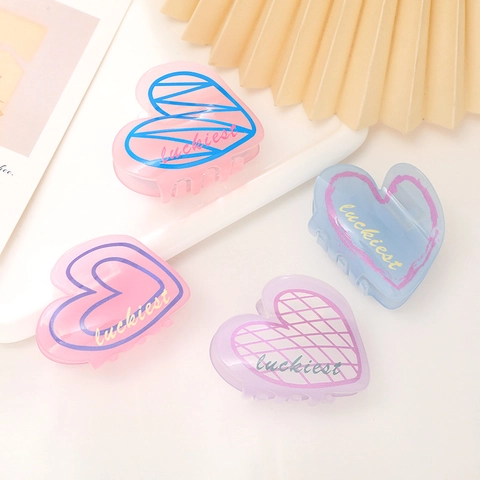 Pinza de Pelo de Acetato en Forma de Corazón para Mujer Luckiest Letras Estampadas Color Macaron Lunares Accesorio de Cabello