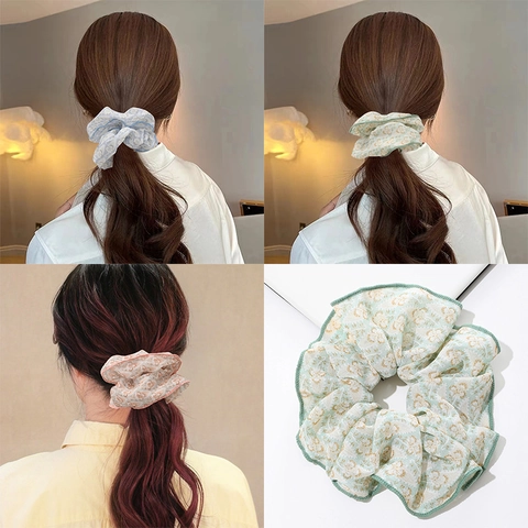 Vintage Floral Großer Stoff Scrunchie Süßer Koreanischer Stil Bedrucktes Elastisches Haargummi Mode Haarschmuck Für Damen