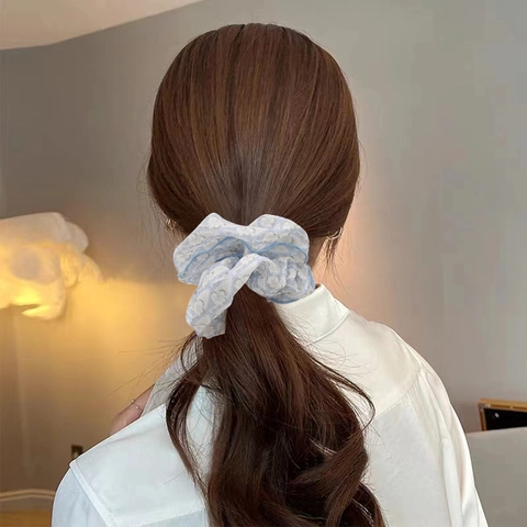 Vintage Floral Großer Stoff Scrunchie Süßer Koreanischer Stil Bedrucktes Elastisches Haargummi Mode Haarschmuck Für Damen