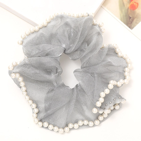 Elastici per Capelli Oversize in Stile Francese con Perle Artificiali Elegante Organza Mesh Fermacoda Accessori Capelli Donna