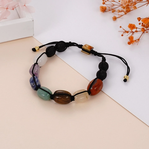 Natural Stone Agate Stainless Steel Handmade Woven Bracelet Adjustable Lava Stone Chakra Healing Jewelry For Men Women