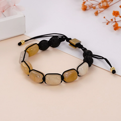 Natural Stone Agate Stainless Steel Handmade Woven Bracelet Adjustable Lava Stone Chakra Healing Jewelry For Men Women