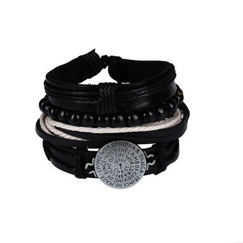 Vintage Men Multi-layer Leather Braided Bracelet Set Alloy Jesus Christ Cross Pendant Adjustable Punk Religious Jewelry Bracelet