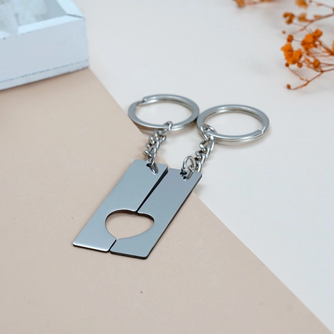 Porte-clés Puzzle Cœur en Acier Inoxydable Poli Miroir Pendentif Rectangulaire Couple Bijou Cadeau Saint Valentin Anniversaire