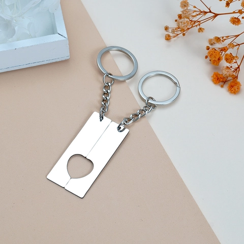 Porte-clés Puzzle Cœur en Acier Inoxydable Poli Miroir Pendentif Rectangulaire Couple Bijou Cadeau Saint Valentin Anniversaire
