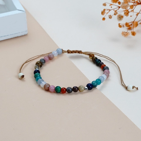 Böhmisches Vintage Mehrfarbiges Naturstein Perlenarmband Handgewebtes Verstellbares Kordelarmband Ethnischer Schmuck Für Unisex