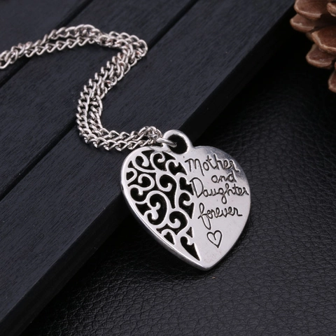 Halskette Aus Legierung Mit Herzanhänger Mother And Daughter Forever Gravur Hohl Schmuck Muttertagsgeschenk Für Damen Silberton