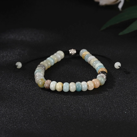 Pulsera Ajustable Tejida a Mano de Piedra de Amazonita Natural Joyería Bohemia con Cuentas de Aleación para Unisex Hombre Mujer