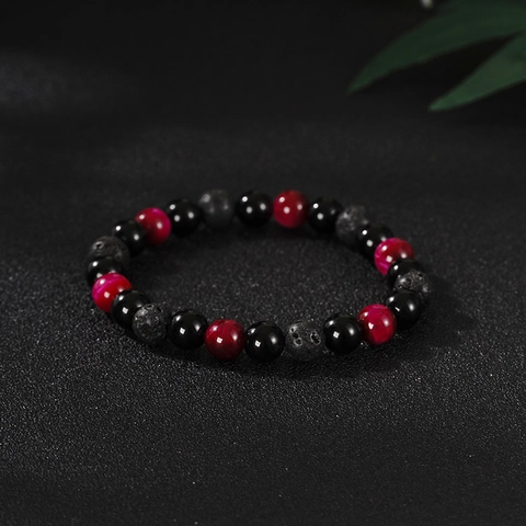 Handmade Natural Lava Stone Black Agate Tiger Eye Beaded Bracelet Yoga Energy Elastic Healing Jewelry For Men Women