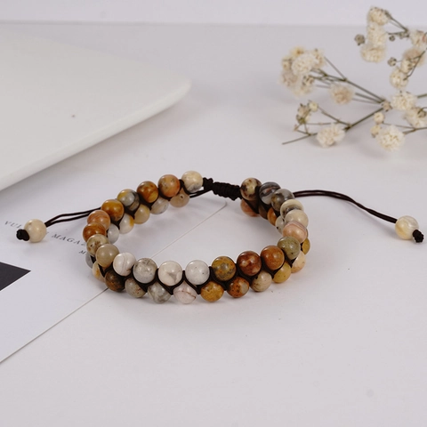 Pulsera de Piedra Natural de Doble Fila Hecha a Mano Cordón Tejido Ajustable Joyería de Cuentas de Energía Boho Regalo