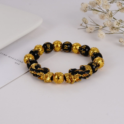 Vintage PiXiu Glück Perlenarmband Chinesischer Religiöser Anhänger Harz Achat Legierung Schmuck Für Unisex Alltag