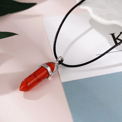Fashion Natural Stone Hexagonal Pillar Pendant Necklace For Men Women Minimalist Crystal Quartz Couple Jewelry Wax Cord Necklace