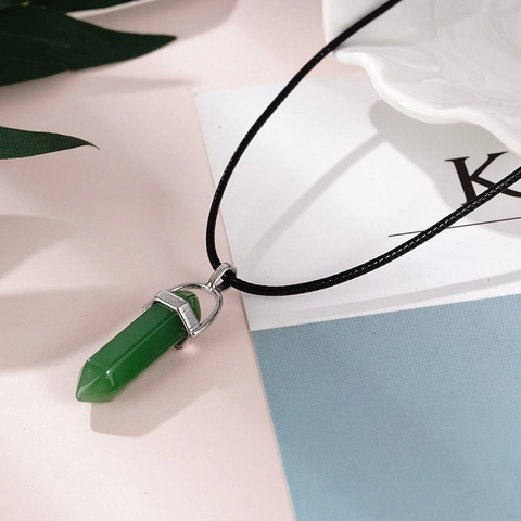 Fashion Natural Stone Hexagonal Pillar Pendant Necklace For Men Women Minimalist Crystal Quartz Couple Jewelry Wax Cord Necklace