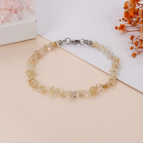 Collar de Astillas de Piedra Natural Irregular Cadena de Cuentas de Acero Inoxidable Tobillera para Mujer Pareja Joyería Individual Regalo