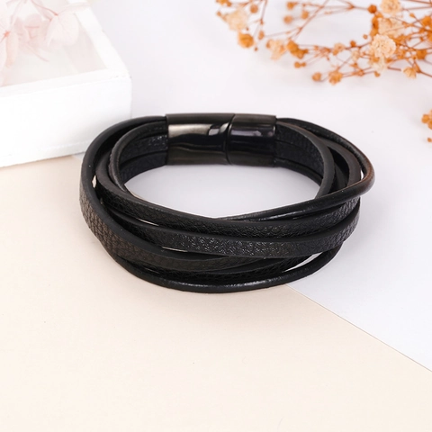 Meerlaags Gevlochten Leren Armband Met Roestvrijstalen Magneetsluiting Retro Punk Runderleer Wikkelarmband Voor Heren Dames Sieraden