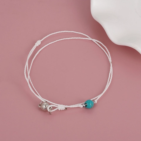 Handmade Wax Cord Turquoise Magnetic Heart Clavicle Chain Necklace Vintage Adjustable Unisex Jewelry Gift Accessory