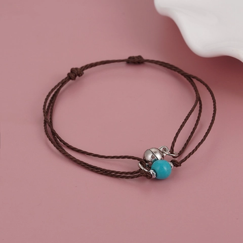 Handmade Wax Cord Turquoise Magnetic Heart Clavicle Chain Necklace Vintage Adjustable Unisex Jewelry Gift Accessory