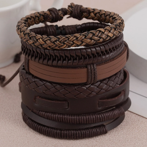 Vintage Mehrlagiges Geflochtenes Leder Armband Set Für Herren Damen Handgefertigt Wachsfaden Rindsleder PU Punk Schmuck Geschenk