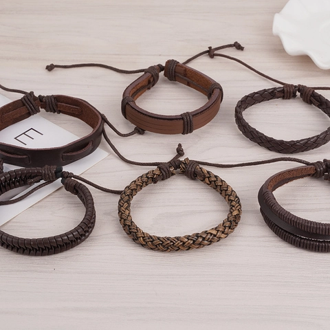 Vintage Mehrlagiges Geflochtenes Leder Armband Set Für Herren Damen Handgefertigt Wachsfaden Rindsleder PU Punk Schmuck Geschenk