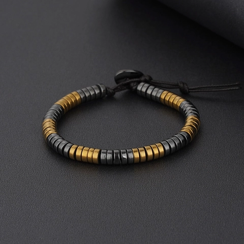 Hämatit Schwarz Bile Stone Geflochtenes Armband Für Damen Herren Verstellbar Handgefertigt Minimalistisch Naturstein Perlen Schmuck